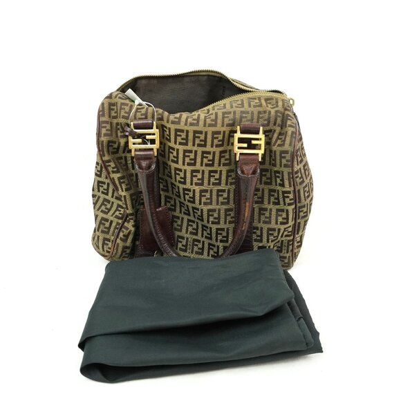 Preowned Fendi Women's Canvas Zucchino Boston Travel Bag In Beige & Brown - Picture 2 of 14